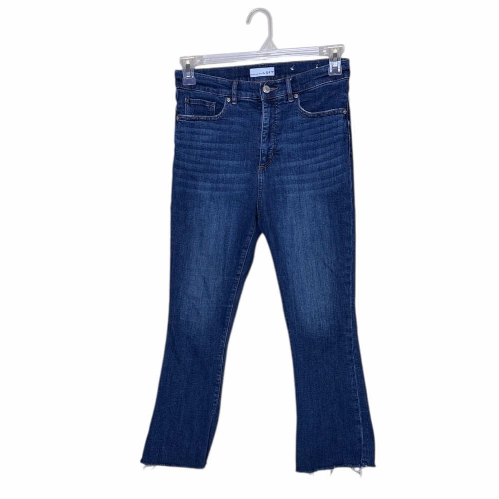 Loft the Kick Crop Jeans High-Rise Flare in Dark Blue